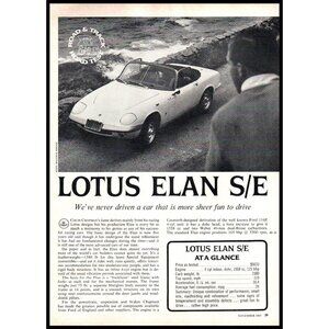 1968 Lotus Elan S/E Convertible Roadster 5 Page Original Vintage Print Article
